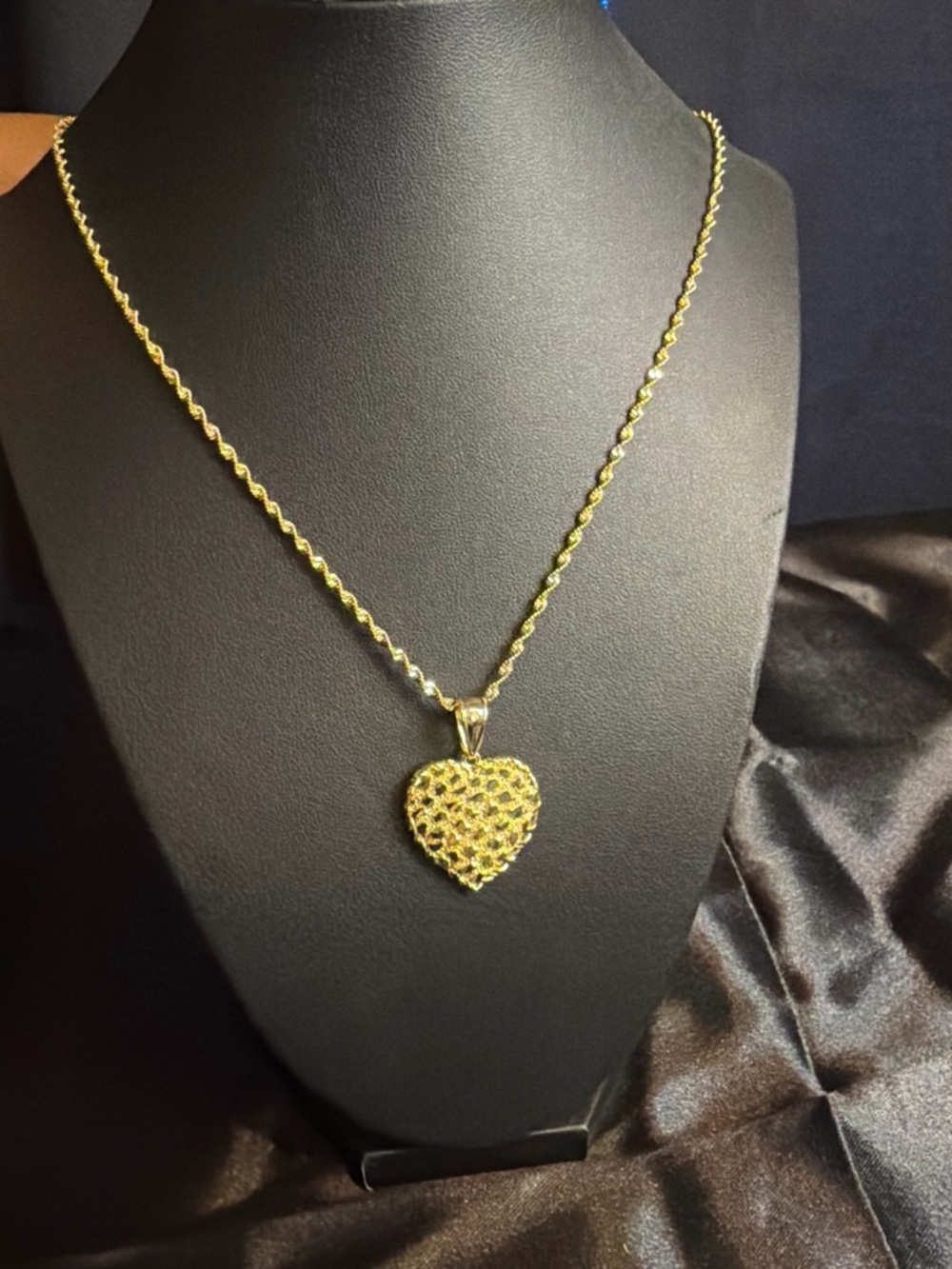 Textured Gold Heart Pendant Necklace for Women